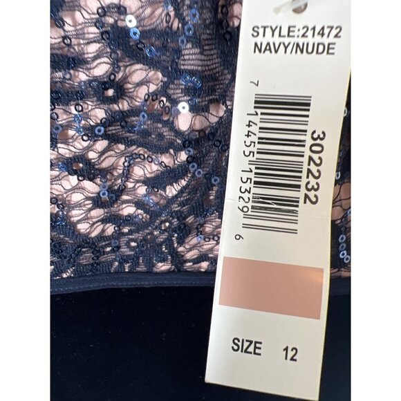 NWT Nightway Women Size 12 Navy Maxi Formal Dress Lace Sequin Bodice and Velvet - Picture 7 of 12